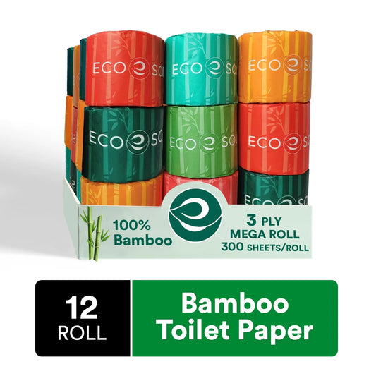 Compostable Tree Free Toilet Paper Set of 12 Rolls | 3Ply with 3600 Sheets, 300 Sheets Each | Ultra Soft Toilet Paper, Septic Safe Toilet Paper